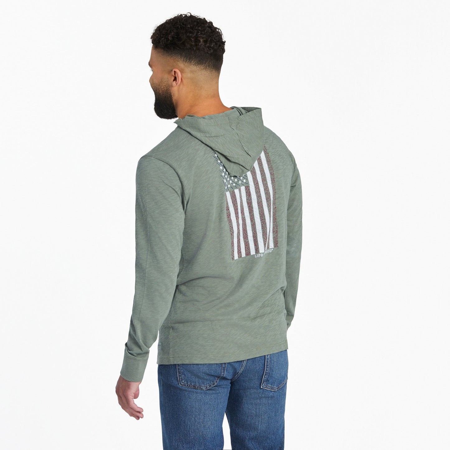 Men's Vertical USA Flag Hand Drawn Textured Slub Hoodie