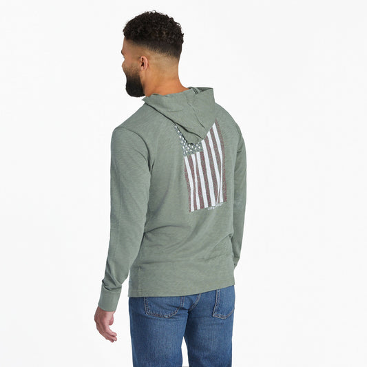 Men's Vertical USA Flag Hand Drawn Textured Slub Hoodie