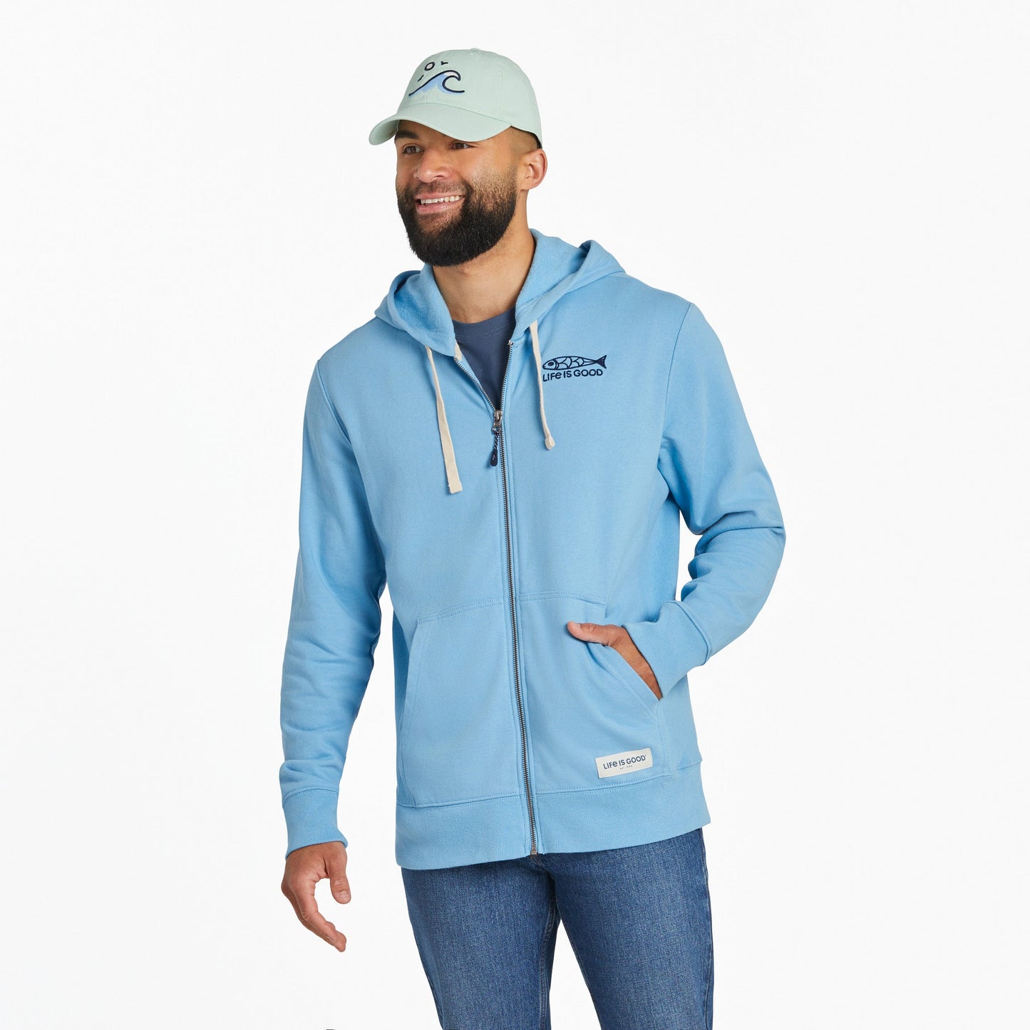 Men's Good Catch Fish Sketch Simply True Fleece Zip Hoodie