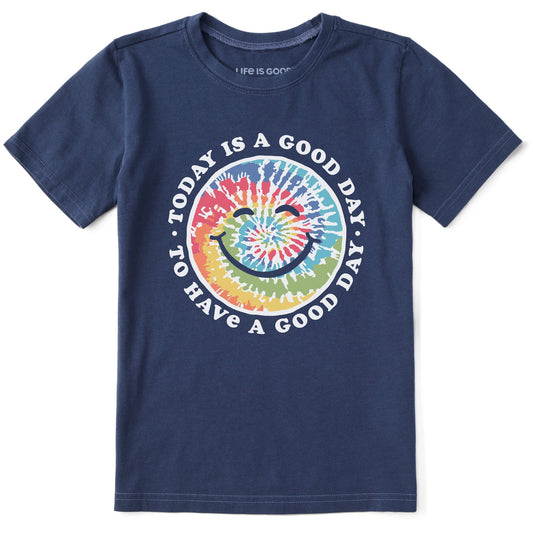 Kids Tie Dye Smile Good Day Short Sleeve Crusher Tee