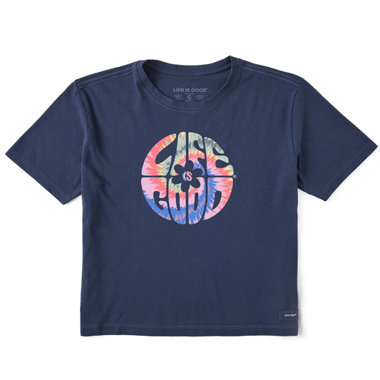 Women's Daisy Circle Tie Dye Short Sleeve Crusher Boxy Tee