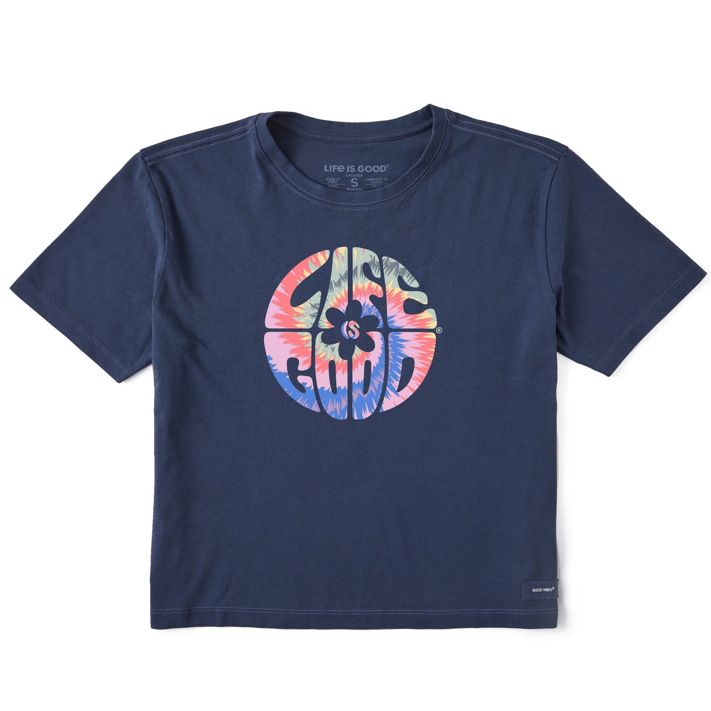 Women's Daisy Circle Tie Dye Short Sleeve Crusher Boxy Tee