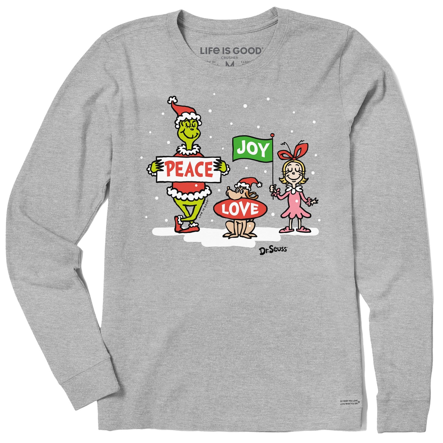 Women's Grinch Peace Love Joy Long Sleeve Crusher Tee