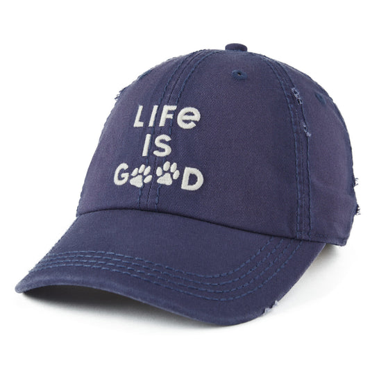 Adult Unisex Life is Good Paw Print Sunwashed Chill Cap
