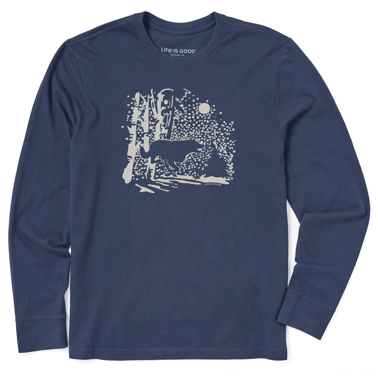 Men's Retro Snowy Woods Wolf Long Sleeve Crusher Tee