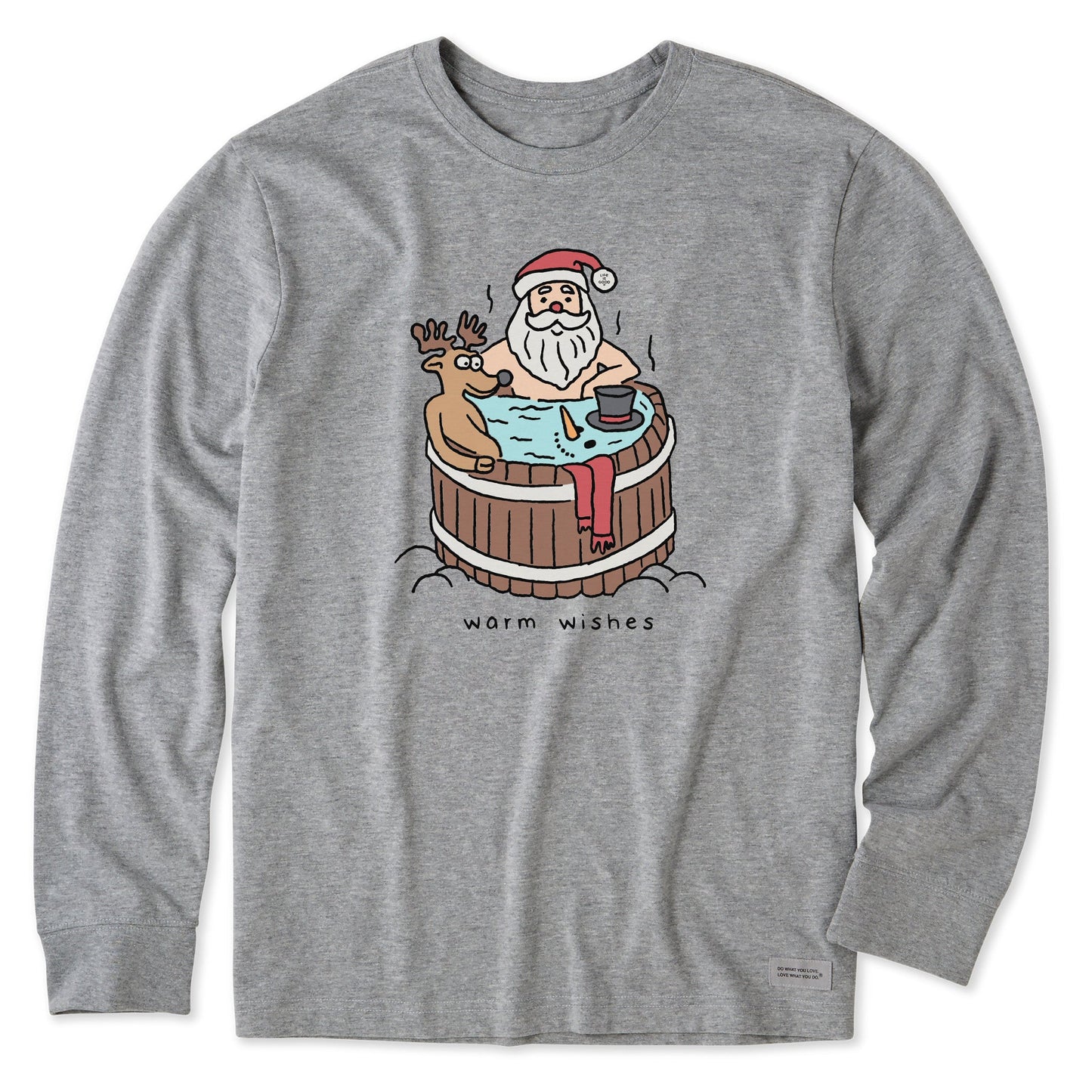Men's Santa Warm Wishes Hot Tub Long Sleeve Crusher Tee