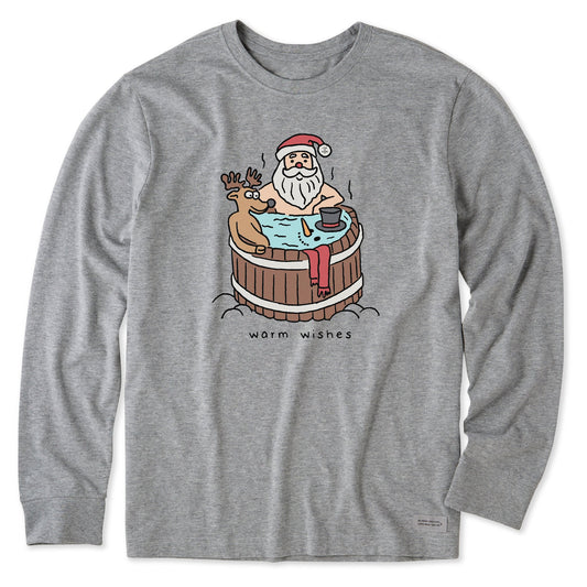 Men's Santa Warm Wishes Hot Tub Long Sleeve Crusher Tee