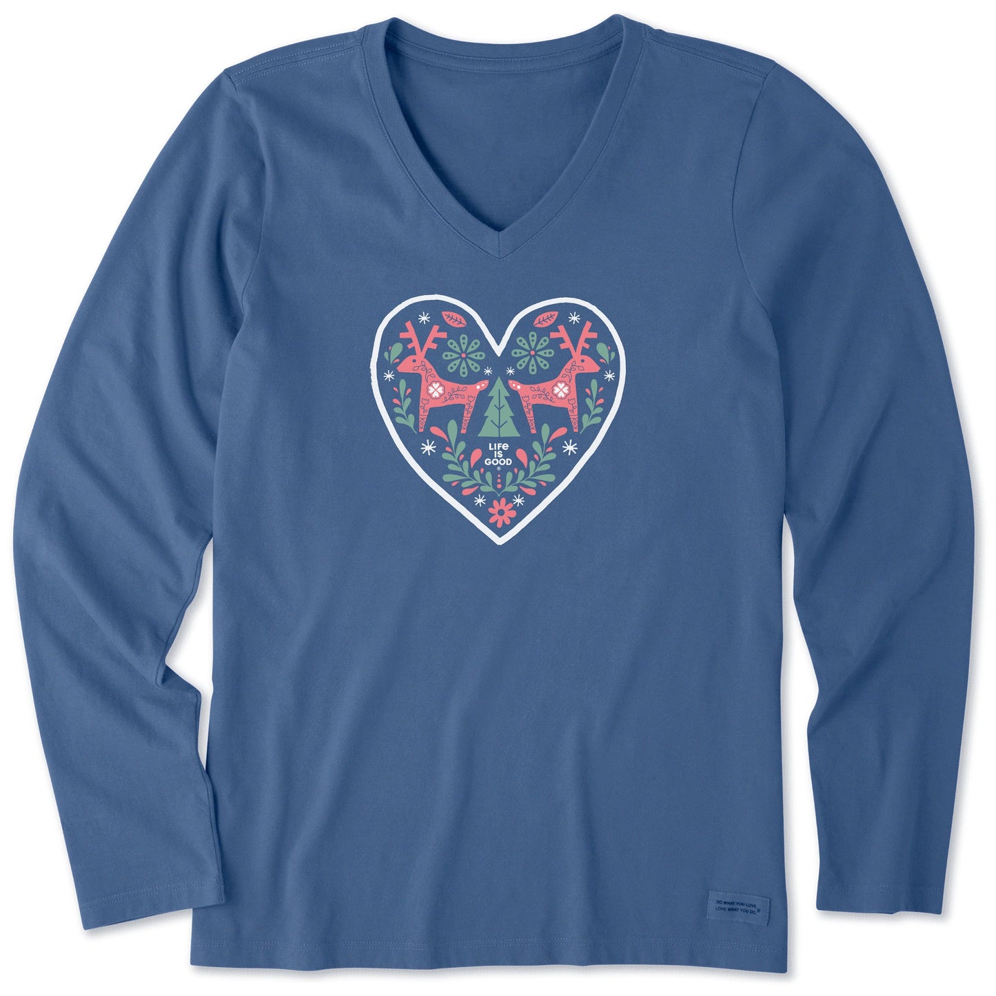 Women's Folk Winter Heart Long Sleeve Crusher Vee