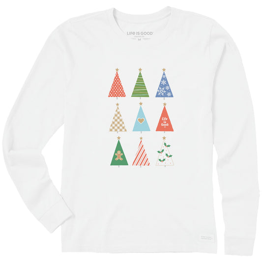 Women's Retro Christmas Trees Long Sleeve Crusher Tee