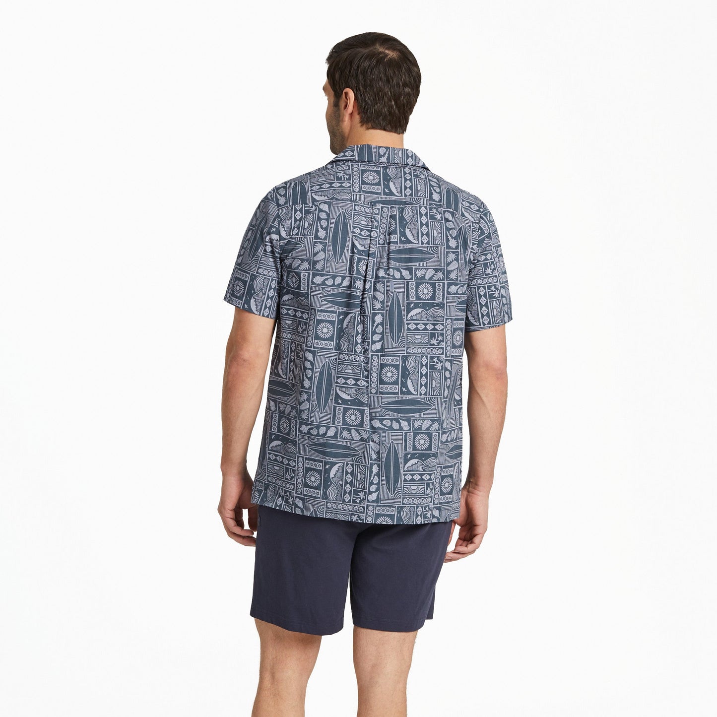 Men's Beach Woodblock Pattern Camp Shirt