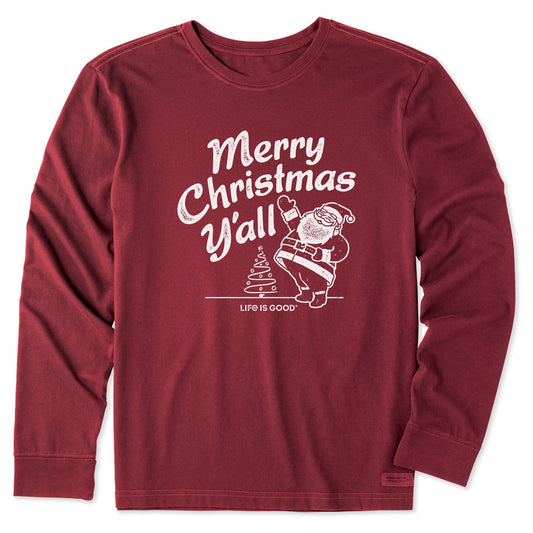 Men's Santa Merry Christmas Y'all Long Sleeve Crusher Tee