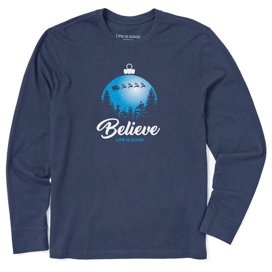 Men's Believe Santa Sleigh Long Sleeve Crusher Tee