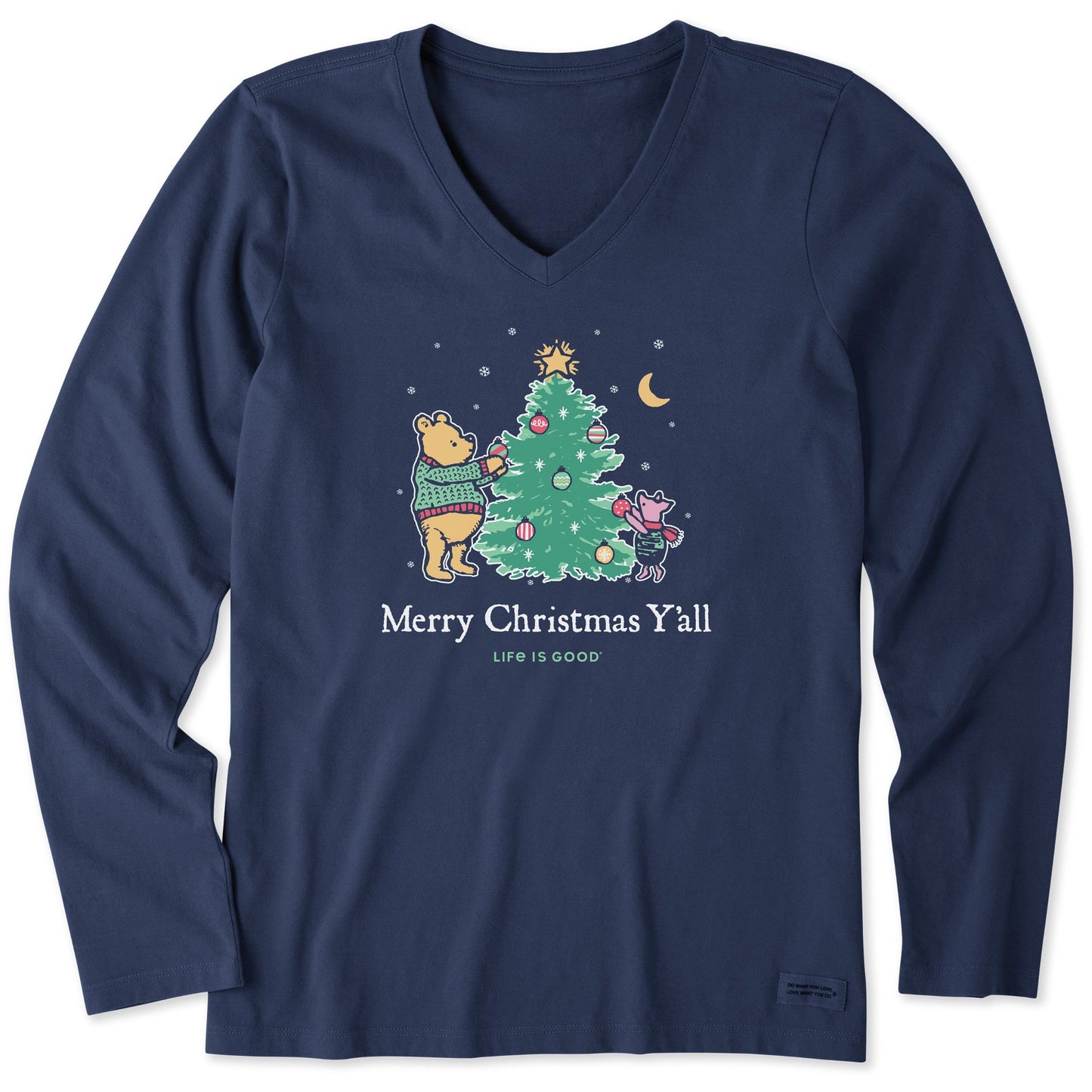 Women's Winnie Merry Christmas Y'all Long Sleeve Crusher Vee