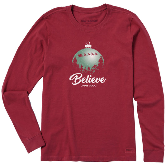 Women's Believe Santa Sleigh Long Sleeve Crusher Tee