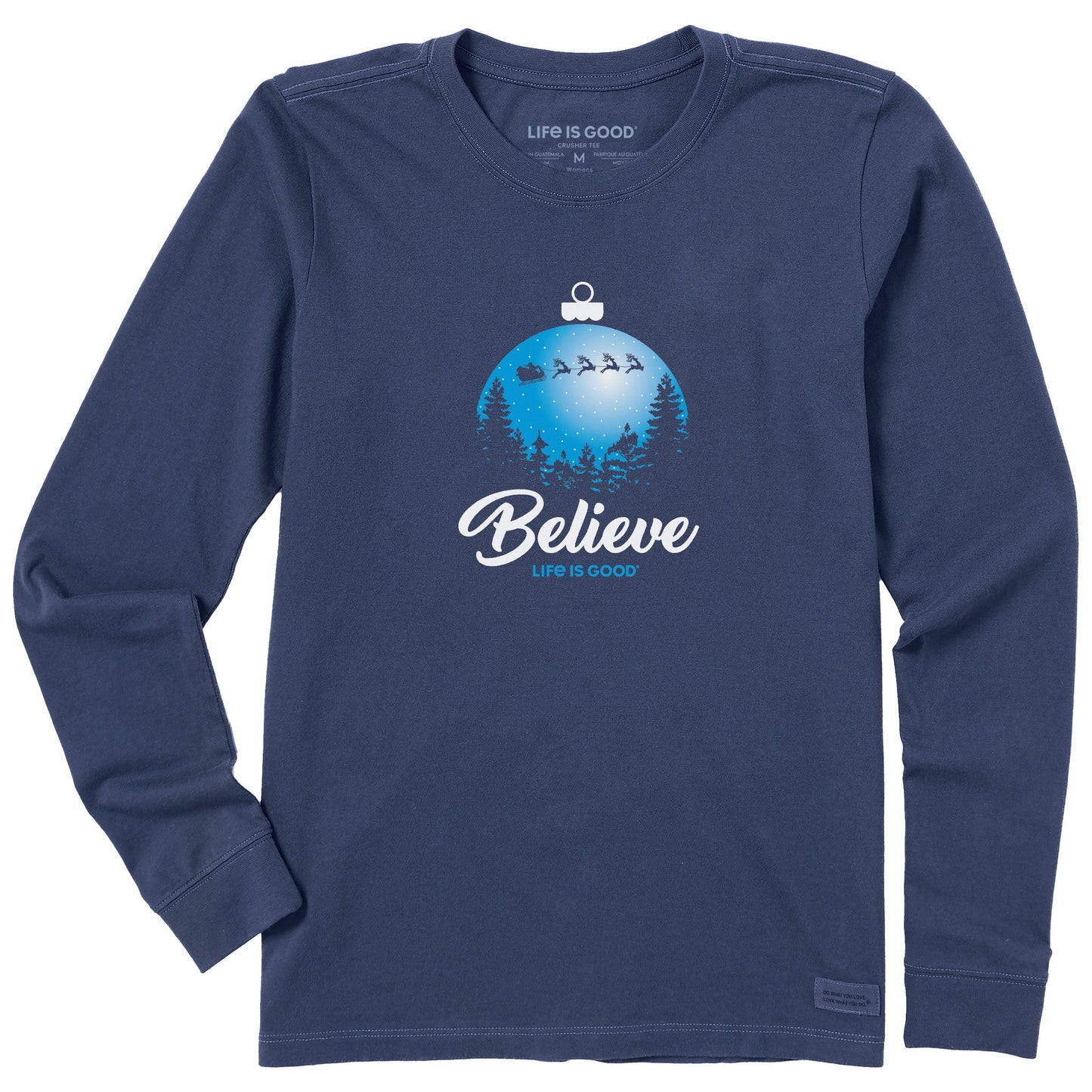 Women's Believe Santa Sleigh Long Sleeve Crusher Tee