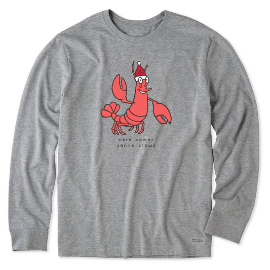 Men's Here Comes Santa Claws Lobster Long Sleeve Crusher Tee