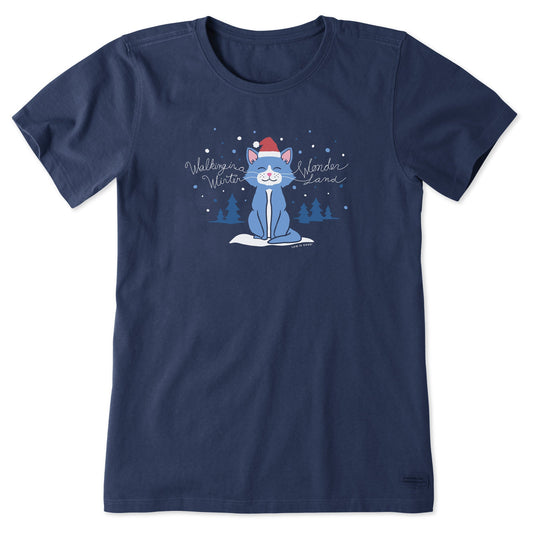 Women's Winter Wonderland Cat Short Sleeve Crusher Tee