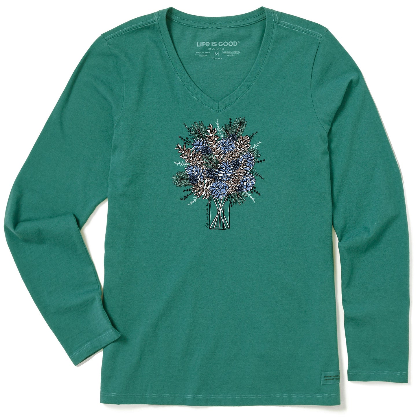 Women's Pinecone Bouquet Long Sleeve Crusher Vee