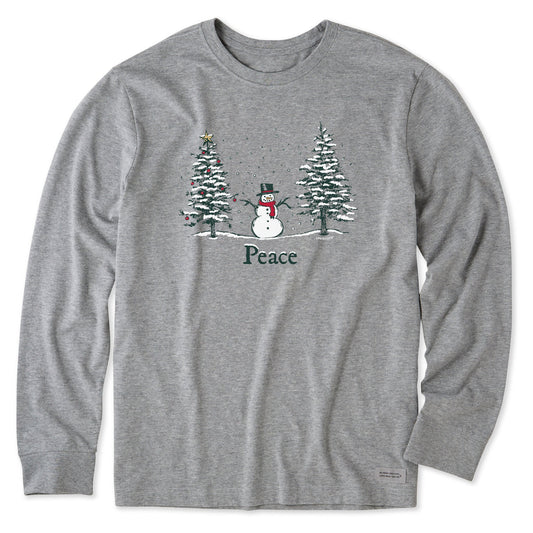 Men's Peace Trees Snowman Long Sleeve Crusher Tee