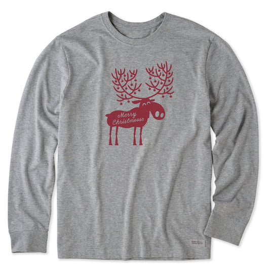 Men's Merry Christmoose Antlers Long Sleeve Crusher Tee