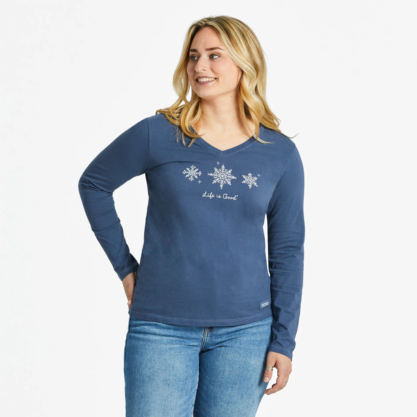 Women's Three Doodle Snowflakes Long Sleeve Crusher Vee