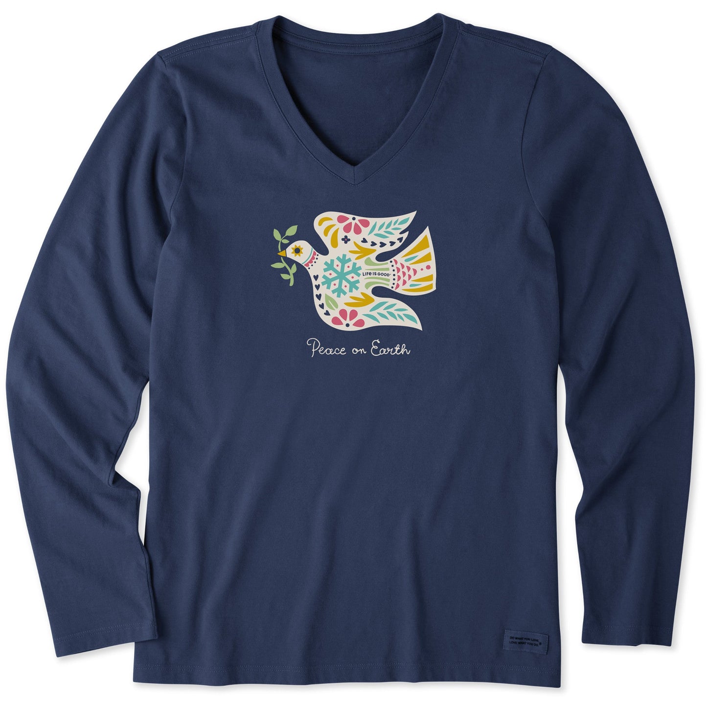 Women's Folkie Peace on Earth Dove Long Sleeve Crusher Vee