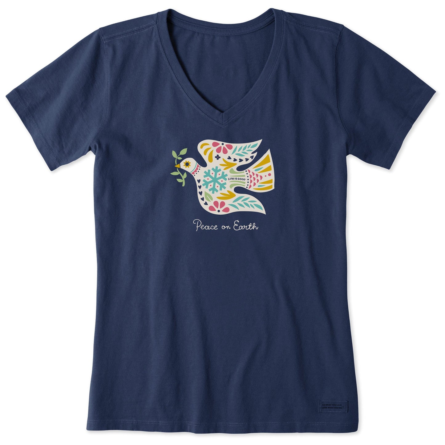 Women's Folkie Peace on Earth Dove Short Sleeve Crusher Vee