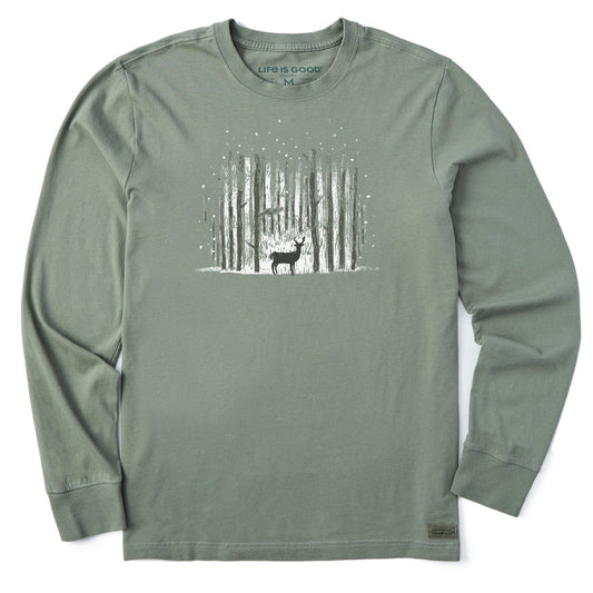 Men's Magic Deer in Snowy Woods Long Sleeve Crusher Tee