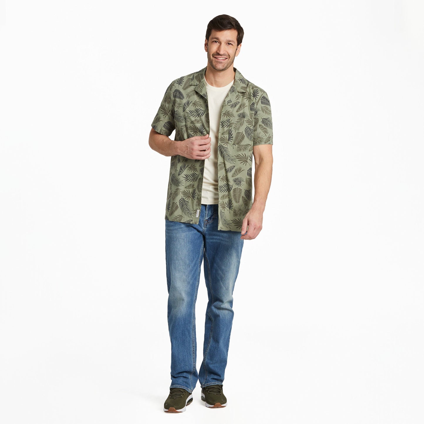 Men's Falling Ferns Pattern Camp Shirt