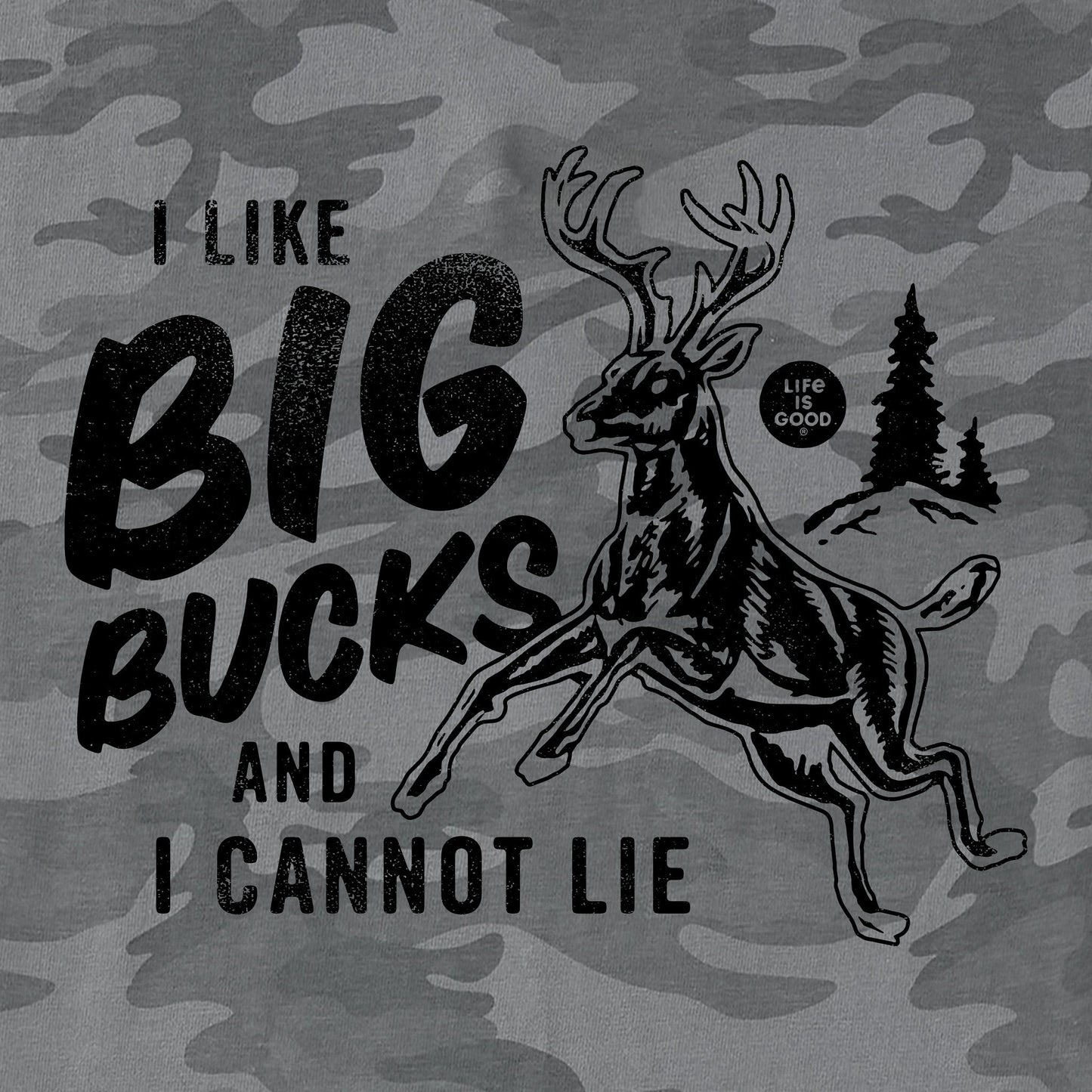 Men's I like Big Bucks Short Sleeve Allover Printed Crusher Tee