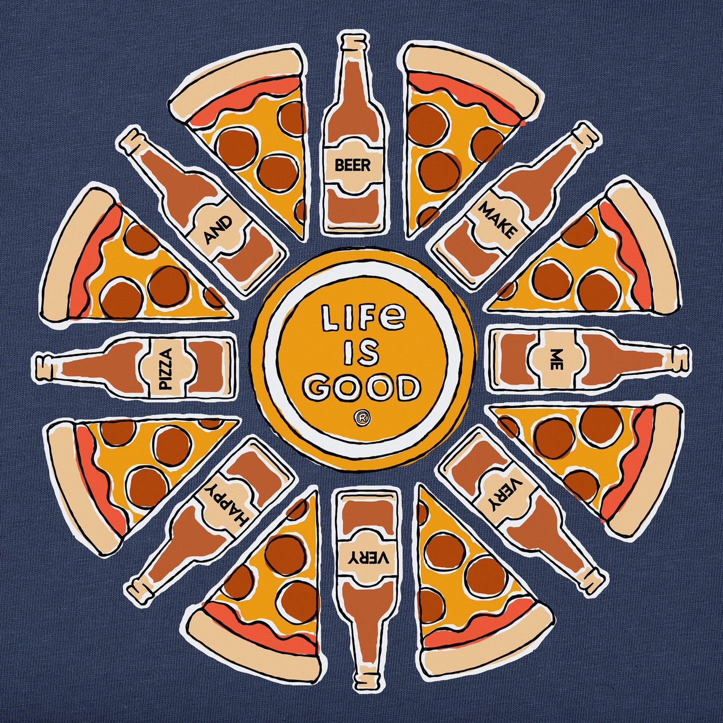 Men's Pizza and Beer Happy Mandala Short Sleeve Tee