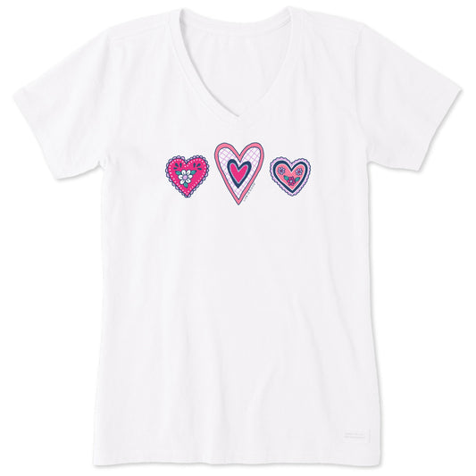 Women's Multi Folk Hearts Short Sleeve Vee