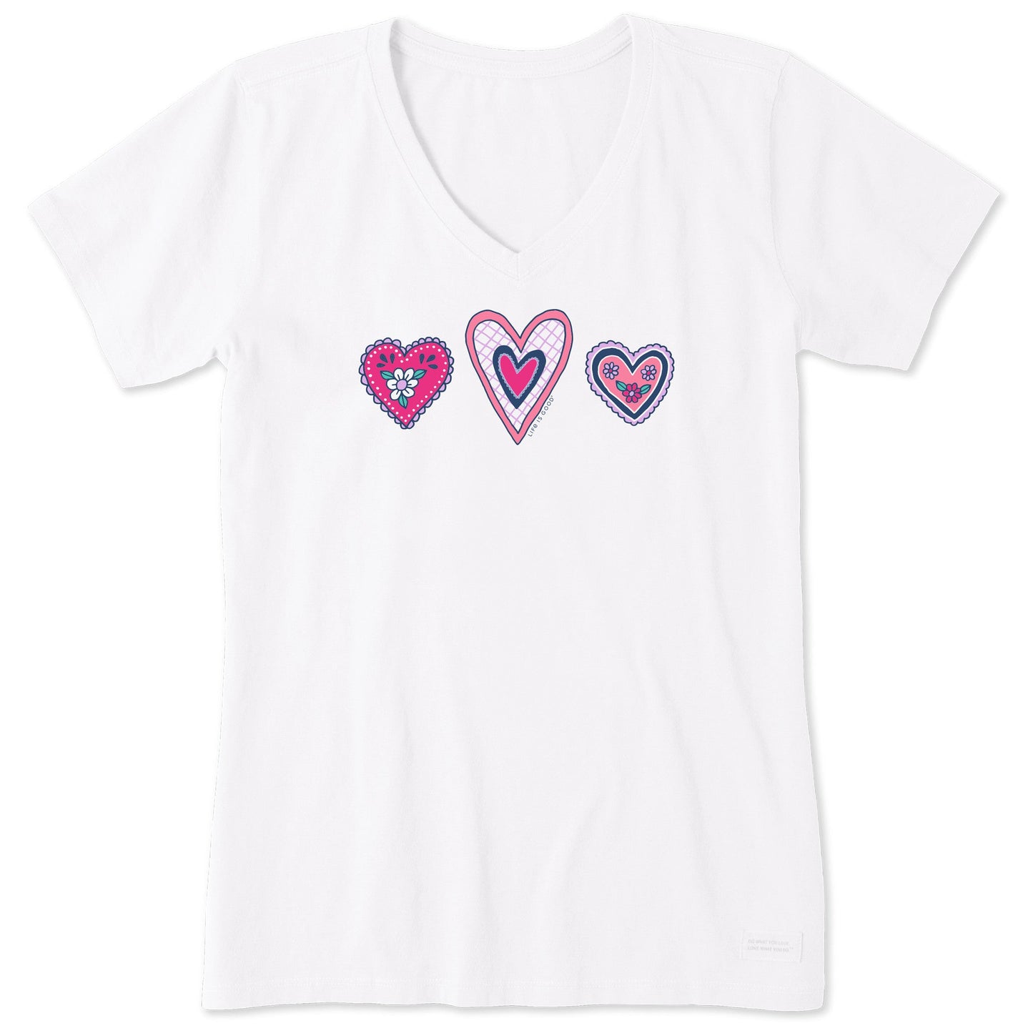 Women's Multi Folk Hearts Short Sleeve Vee