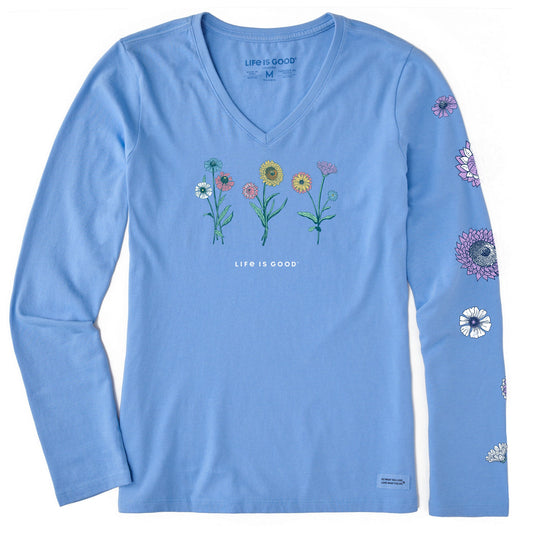 Women's Botanical Flowers Long Sleeve Crusher Vee