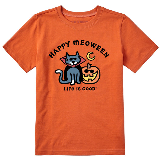 Kids Happy Meoween Cat & Pumpkin Short Sleeve Crusher Tee