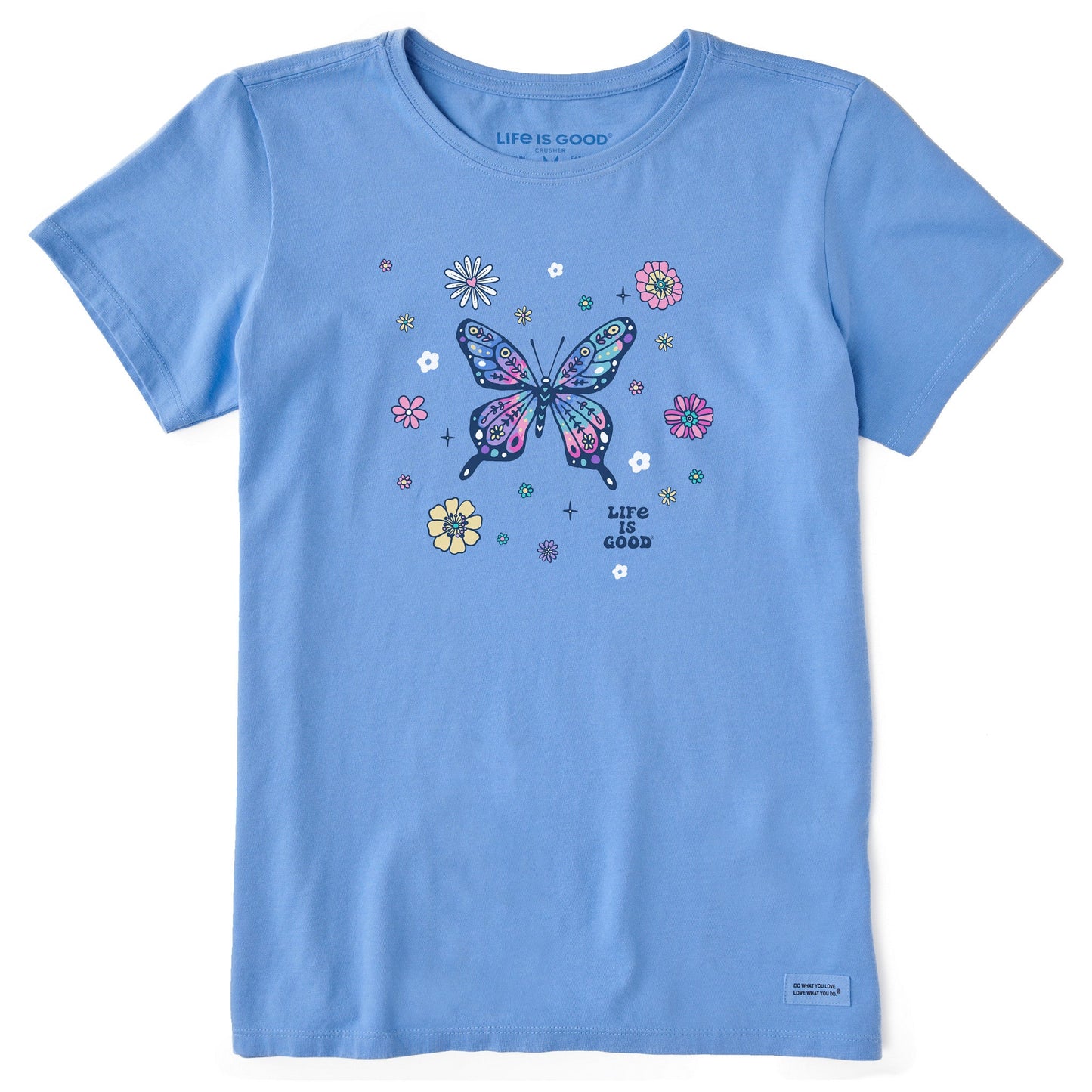 Women's Tie Dye Retro Butterfly Flowers Short Sleeve Tee