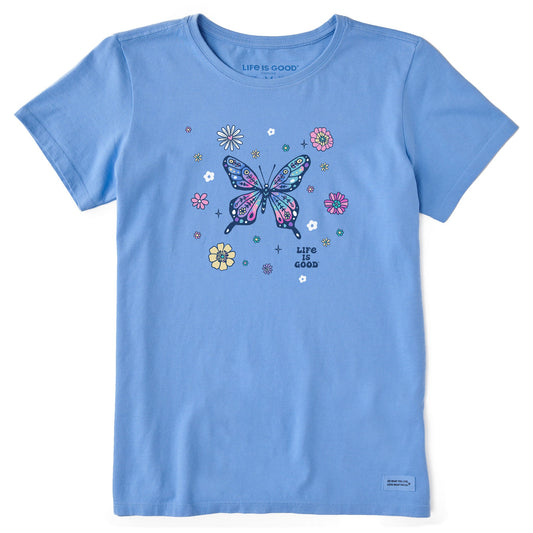 Women's Tie Dye Retro Butterfly Flowers Short Sleeve Tee