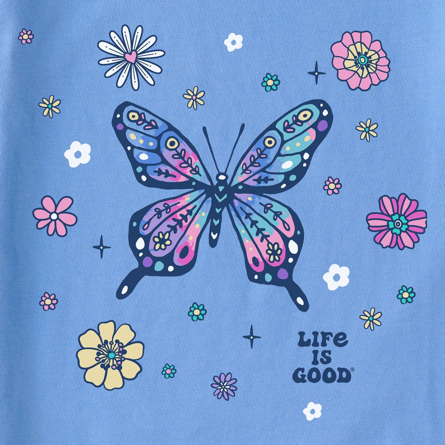Kids Tie Dye Retro Butterfly Flowers Short Sleeve Crusher Tee