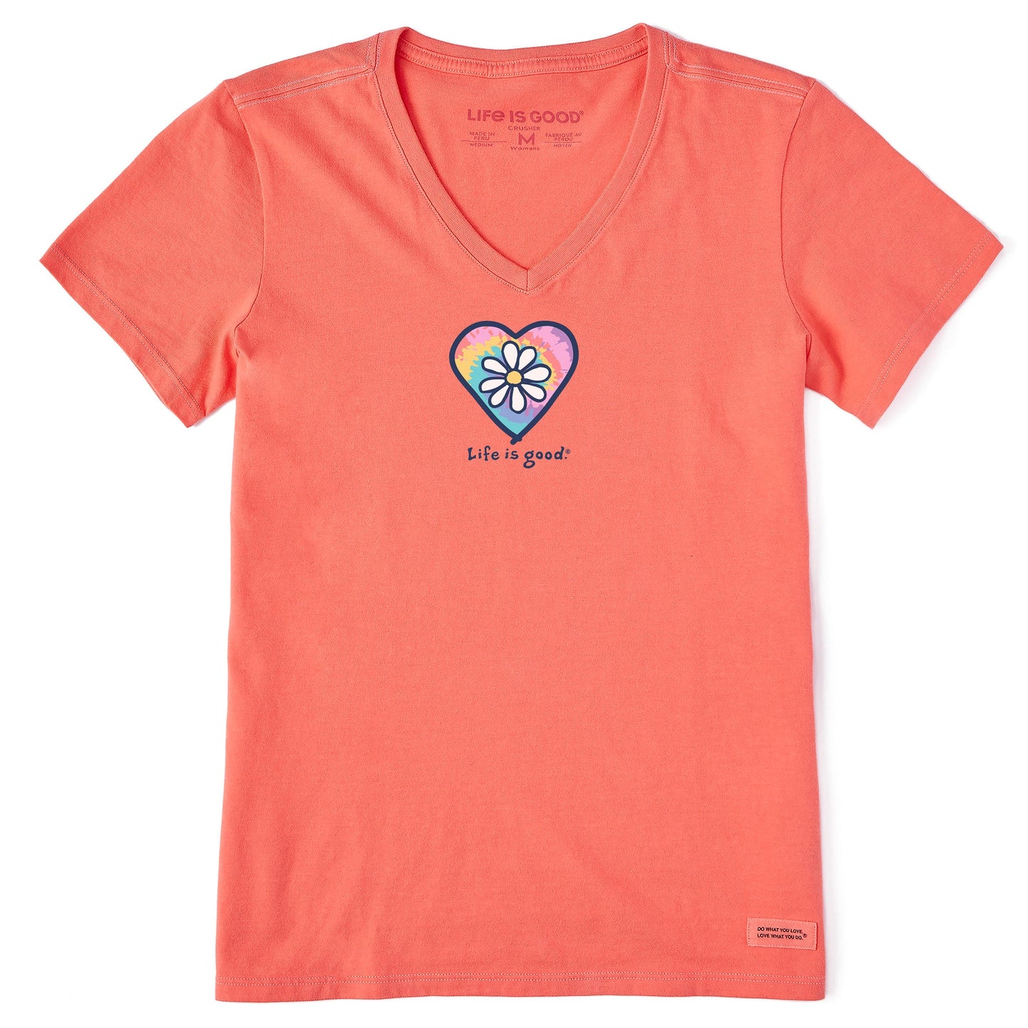 Women's Tie Dye Daisy Heart Short Sleeve Vee
