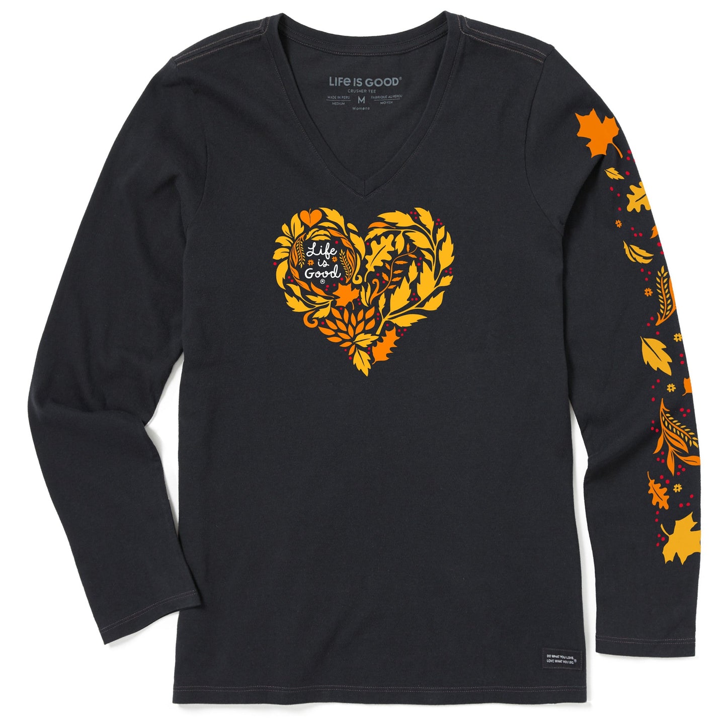 Women's Fall Leafy Heart Long Sleeve Crusher Vee