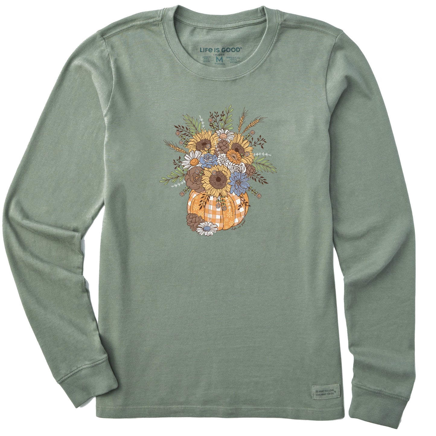 Women's Floral Pattern Pumpkin Long Sleeve Crusher Tee