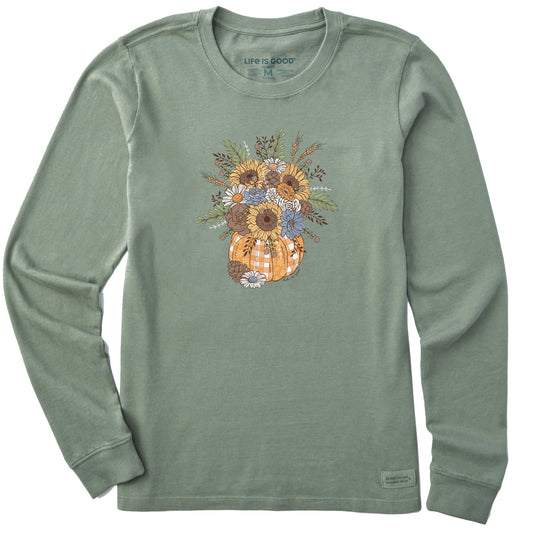 Women's Floral Pattern Pumpkin Long Sleeve Crusher Tee