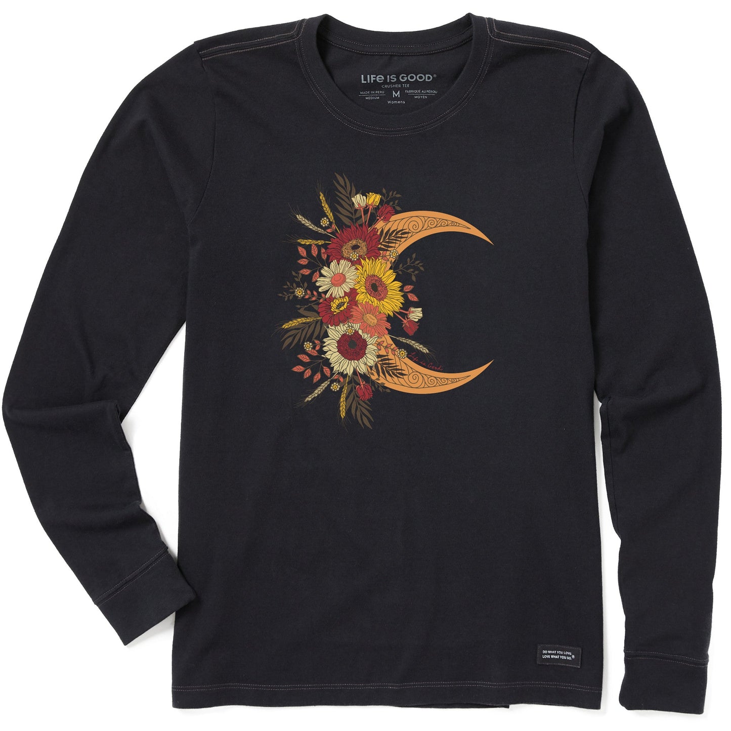 Women's Fall Moon and Flowers Long Sleeve Crusher Tee