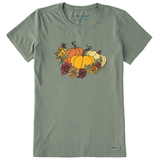 Women's Pumpkin and Flowers Short Sleeve Crusher Tee