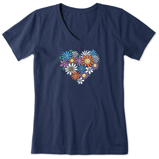 Women's Flower Heart Short Sleeve Vee