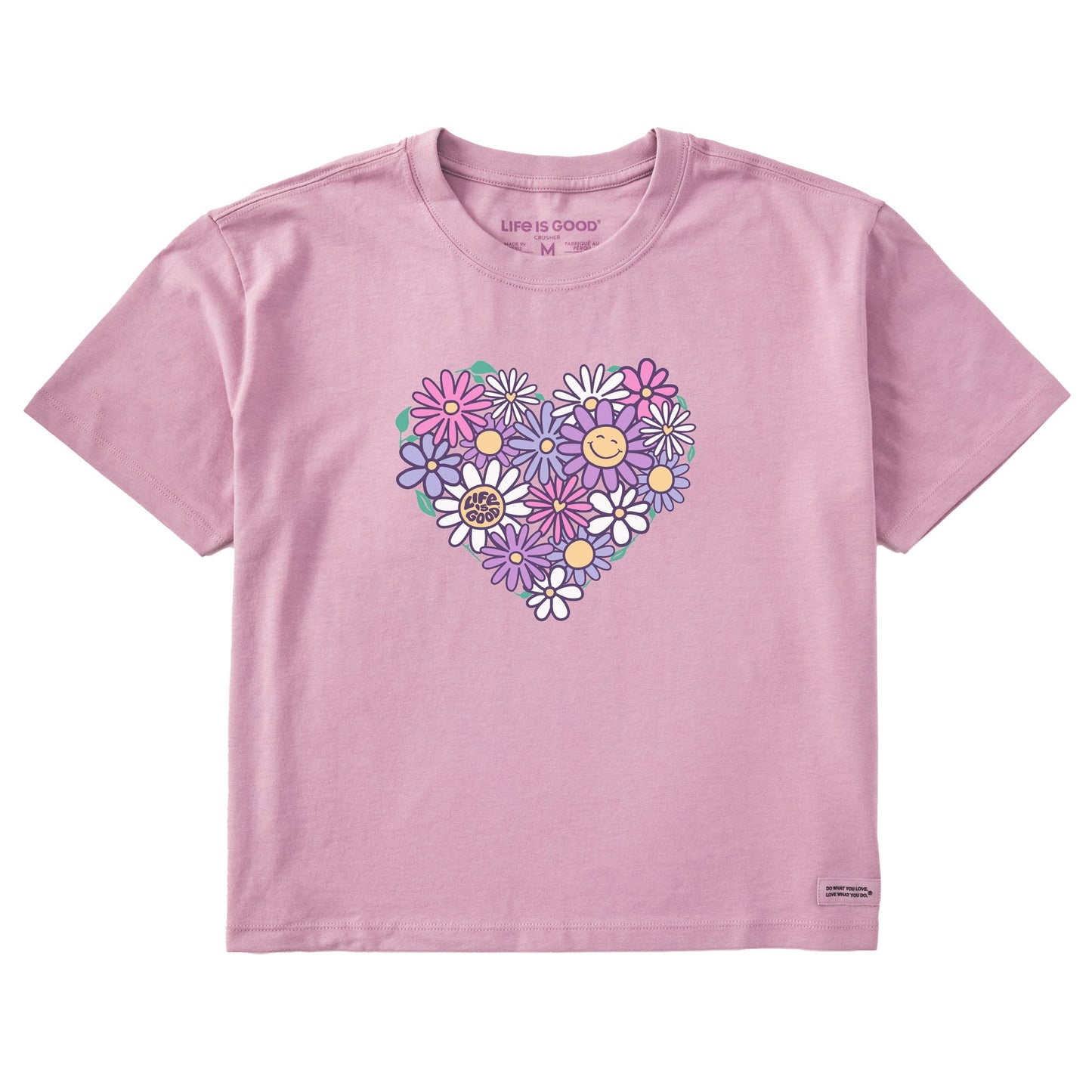 Women's Flower Heart Short Sleeve Crusher Boxy Tee