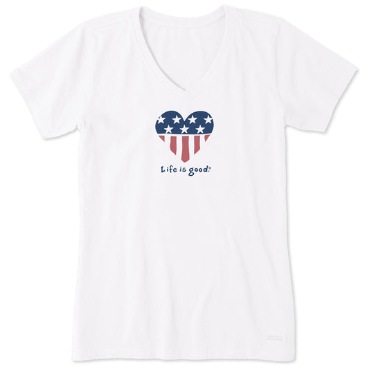 Women's USA Heart Short Sleeve Crusher Vee