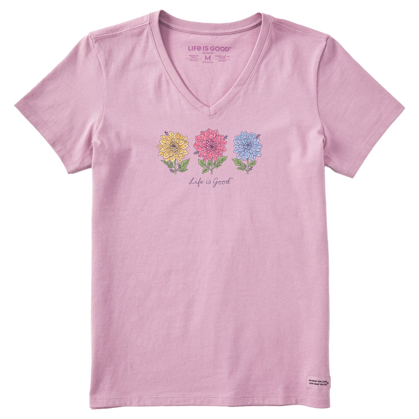 Women's Genuine 3 Dahlias Short Sleeve Vee