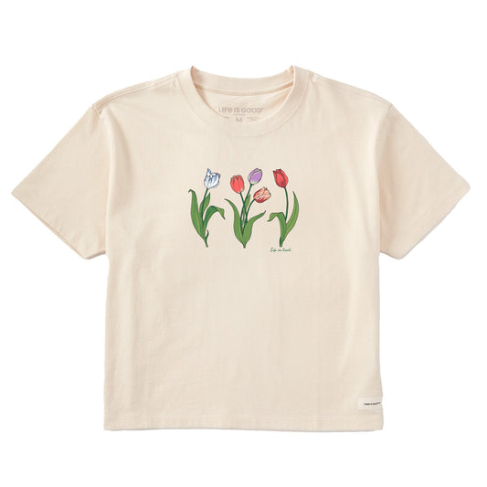 Women's 3 Genuine Tulips Short Sleeve Crusher Boxy Tee