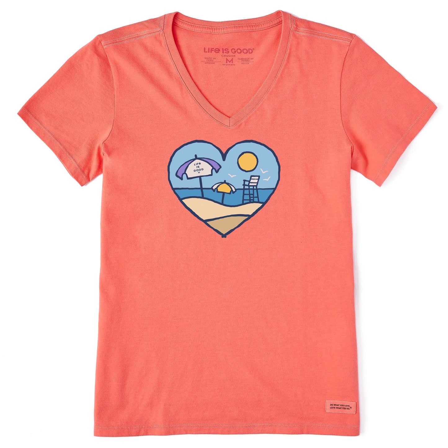 Women's Beach Scene Heart Short Sleeve Vee